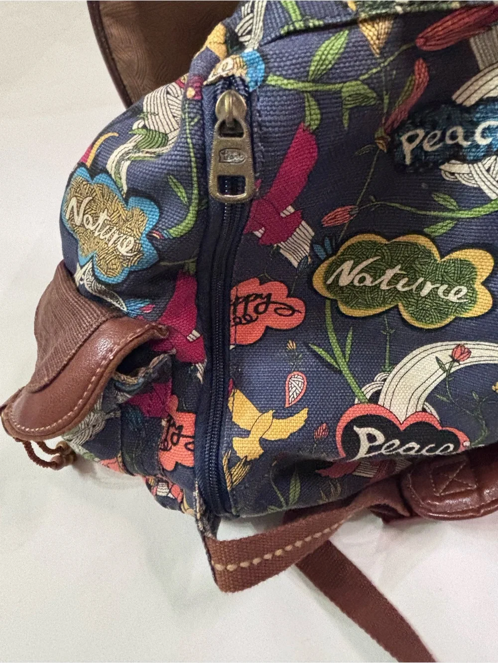 Sakroots Artist Circle Peace Canvas Flap Drawstring Backpack Boho Hippie Blue